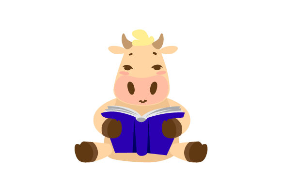 Cow Reading Book: A Thoughtful Embroidery Design for Bookish Charm